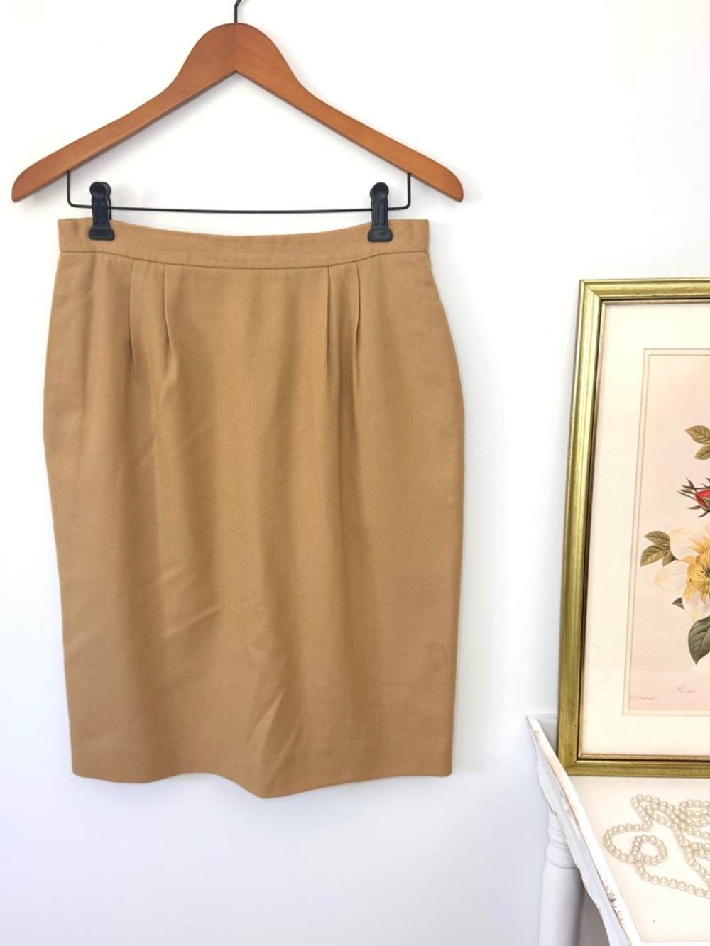 Vintage Lands’ End Pleated Wool Pencil Skirt in Camel/Tan 10